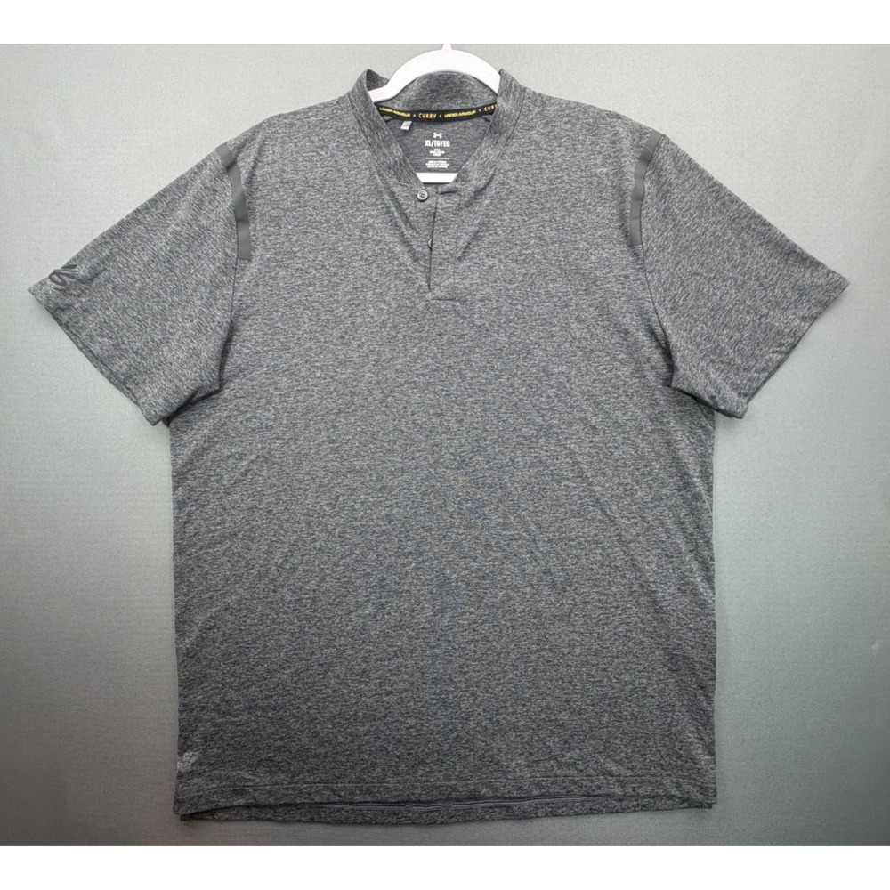 Under Armour Curry Henley Shirt Heather Gray Fitted Golf Polo 1383982 | Men's XL